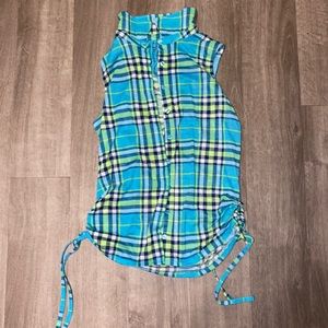 Cute sleeveless button up plaid summer shirt